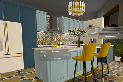 Lowe's Style Studio, in-app image of Maximalist Kitchen found in the Lowes Innovation Labs app created exclusively for Apple Vision Pro. 